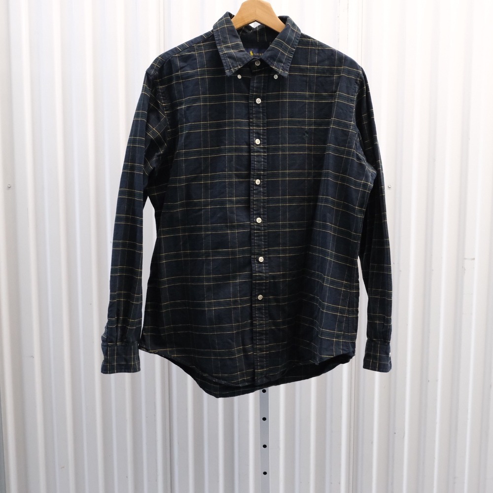 Ralph Lauren Button Down Shirt Mens Large Navy Blue Multi Plaid Custom Fit
